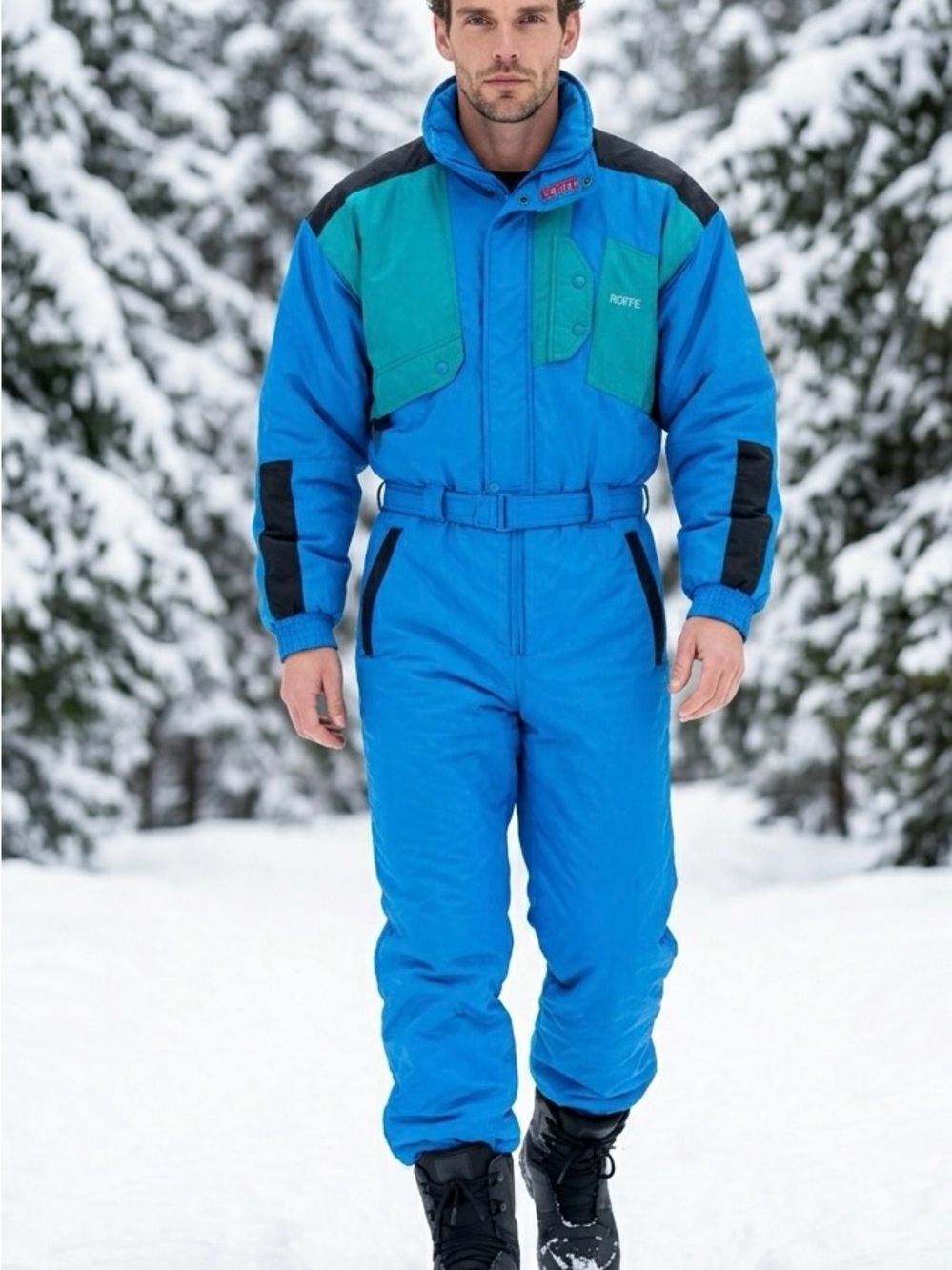 Vintage Roffe Mens Legend One-Piece Ski Suit Blue‎ Teal Retro 80s 90s Large USA